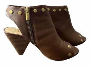 Vince Camuto Edia Women’s Size 7 Cognac Leather Gold Studded Peep Toe Booties